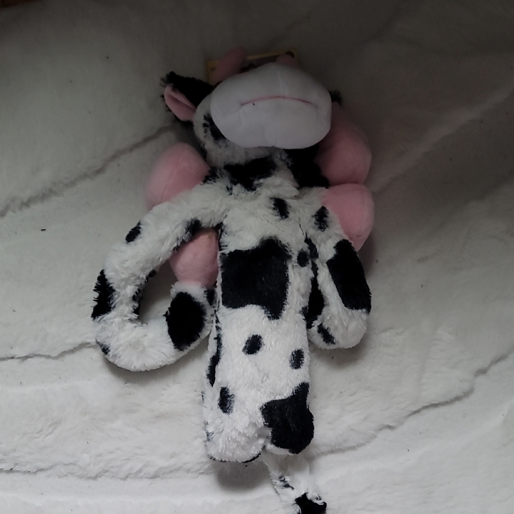 Plush Cow Toy with Pink Accents
